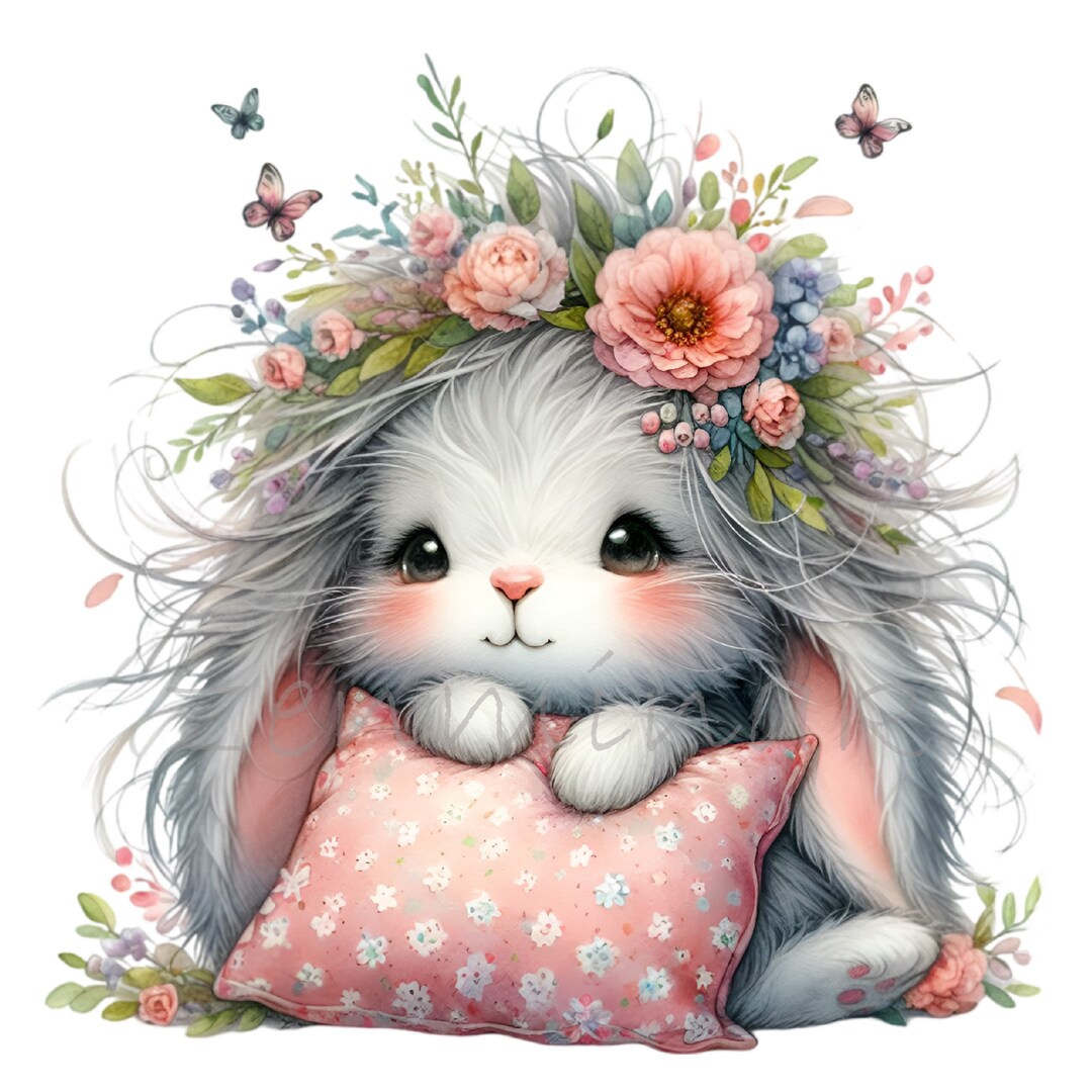 15 PNG Floral Bunny PNG Clipart – Cute Rabbit With Flower Crown and ...