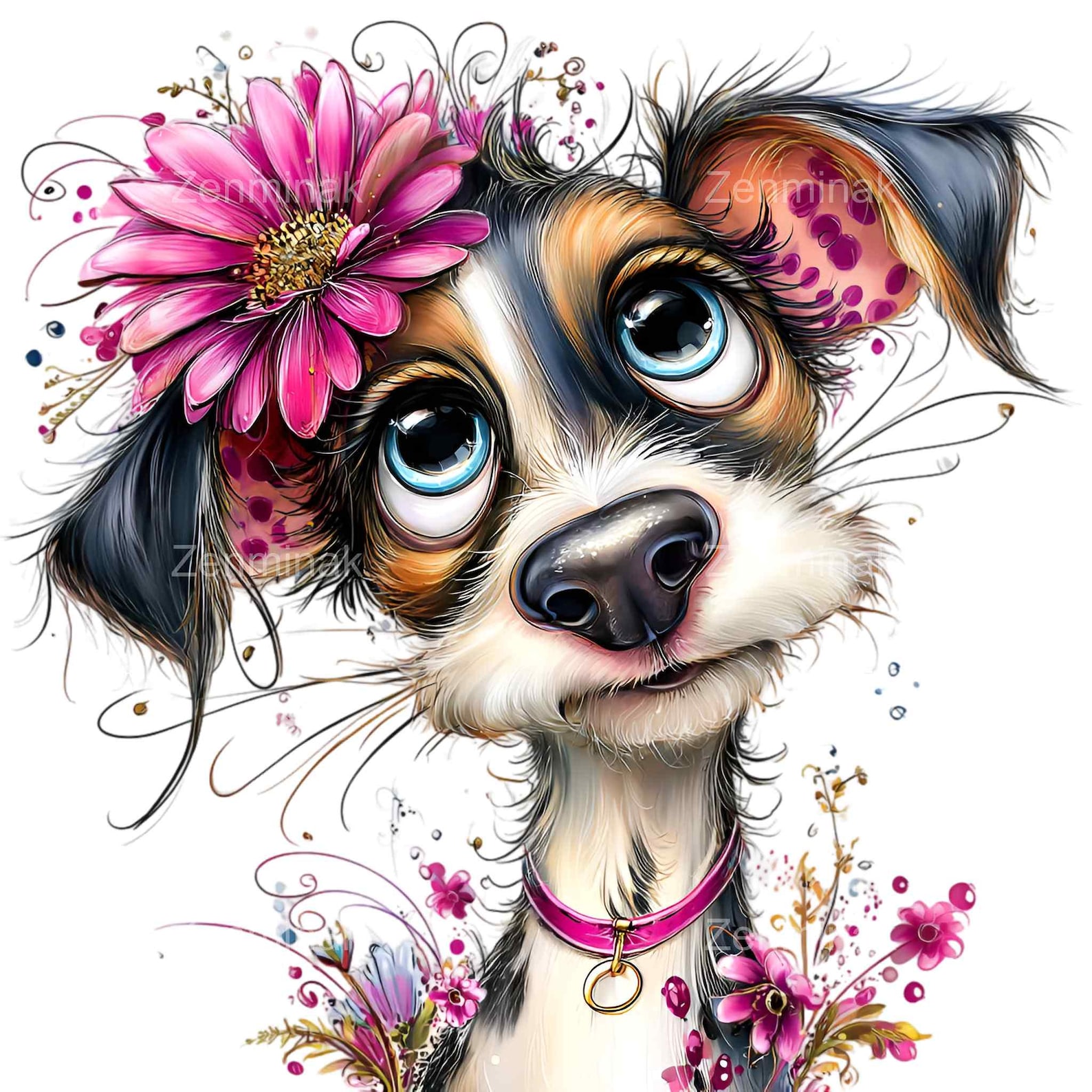 16 PNG Dog Clipart, Funny Puppy Floral Pet Kids Sublimation Cartoon ...