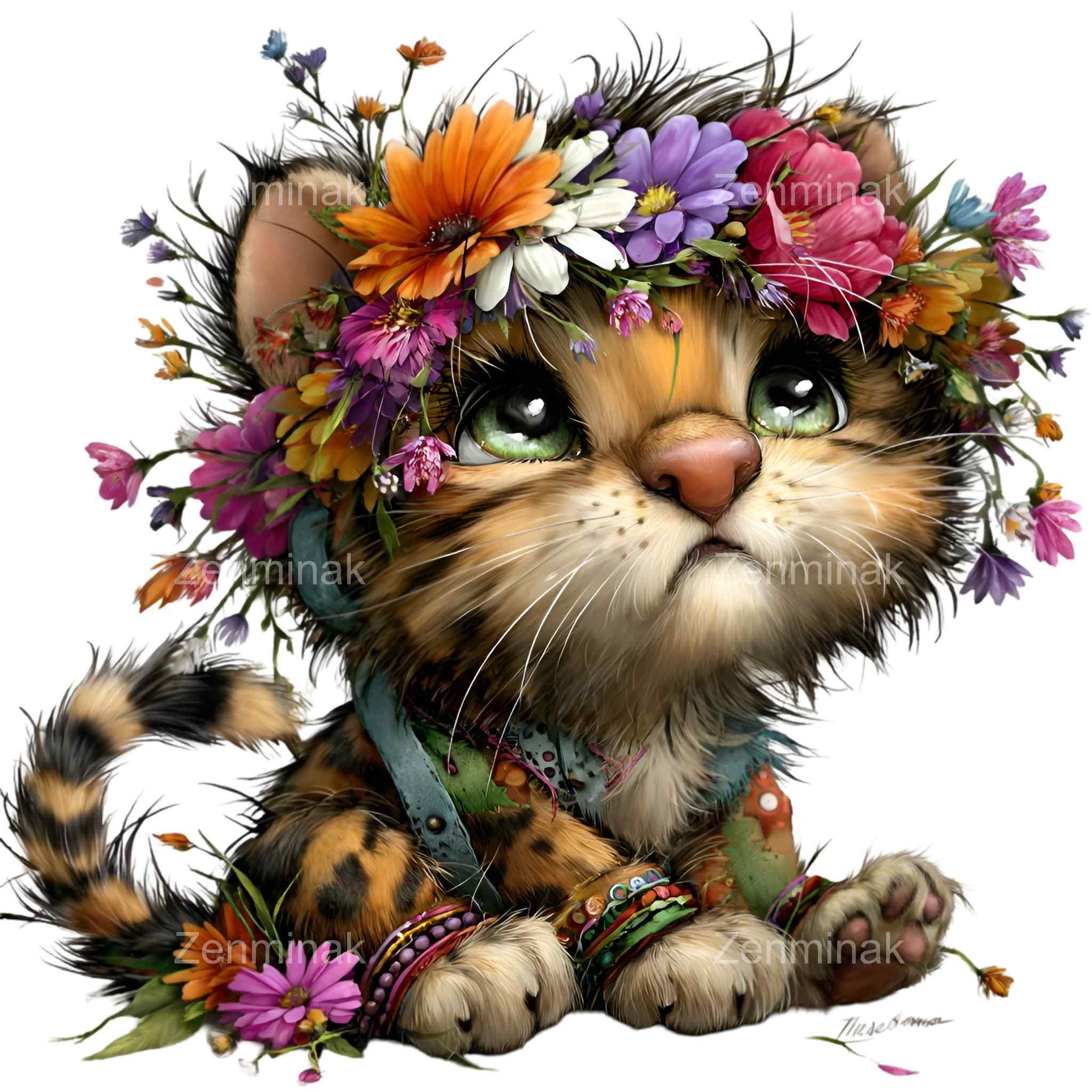 12 PNG Floral Baby Kitten – PNG Clipart for Nursery Prints, Cute Pet ...