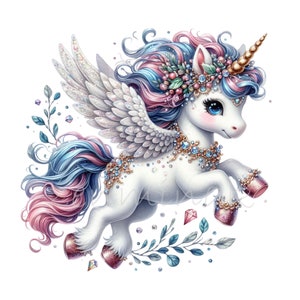 10 imágenes prediseñadas de unicornio volador / Unicornio pegaso de fantasía PNG / Descarga digital caprichosa