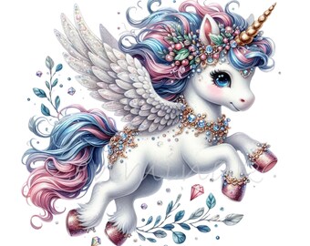 10 PNG 空飛ぶユニコーンのクリップアート、翼のあるファンタジー馬の