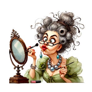 16 Makeup Lady PNG, Illustrazione di cartone animato eccentrica per progetti fai da te, Clipart di donna anziana affascinante