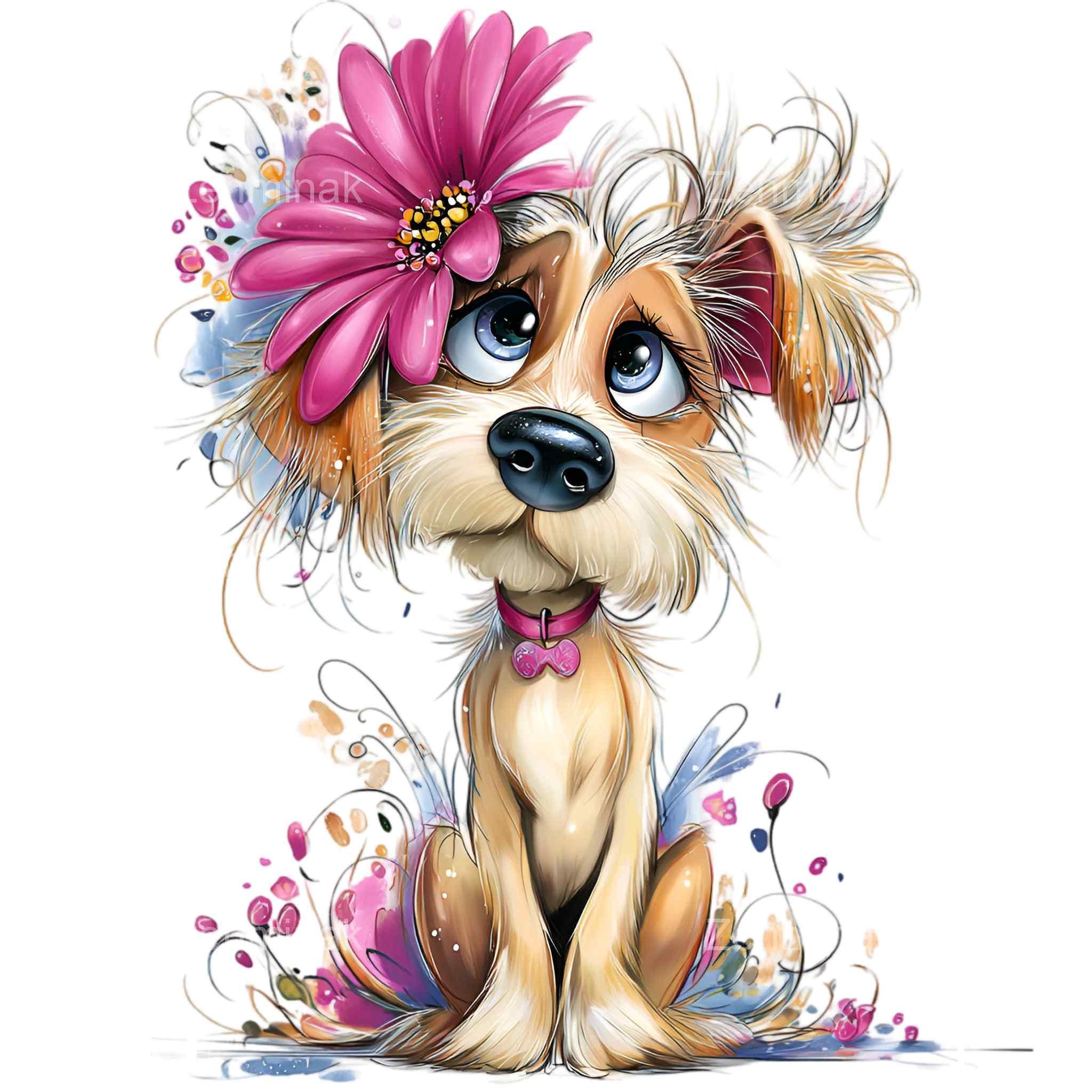 16 PNG Dog Clipart, Funny Puppy Floral Pet Kids Sublimation Cartoon ...