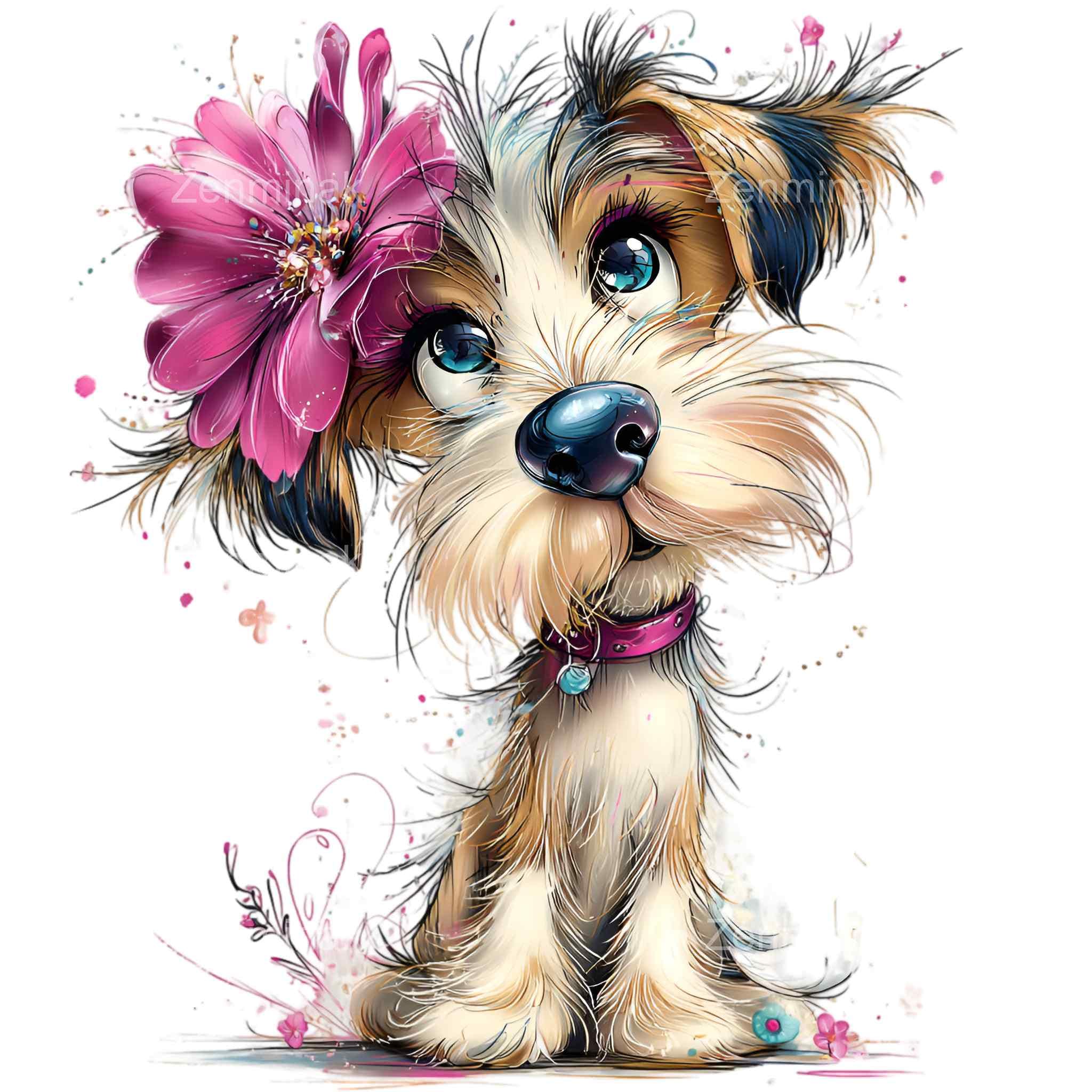 16 PNG Dog Clipart, Funny Puppy Floral Pet Kids Sublimation Cartoon ...