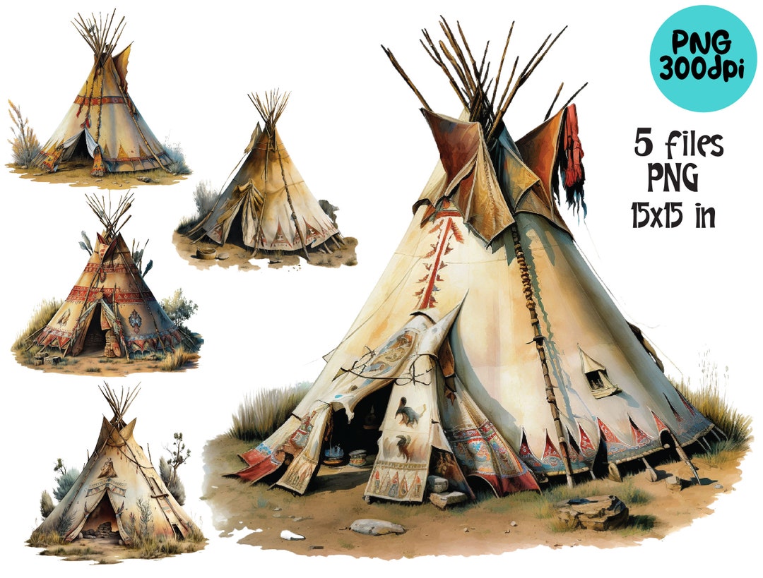 Teepee Clipart PNG Watercolor Tribal Native American Illustration
