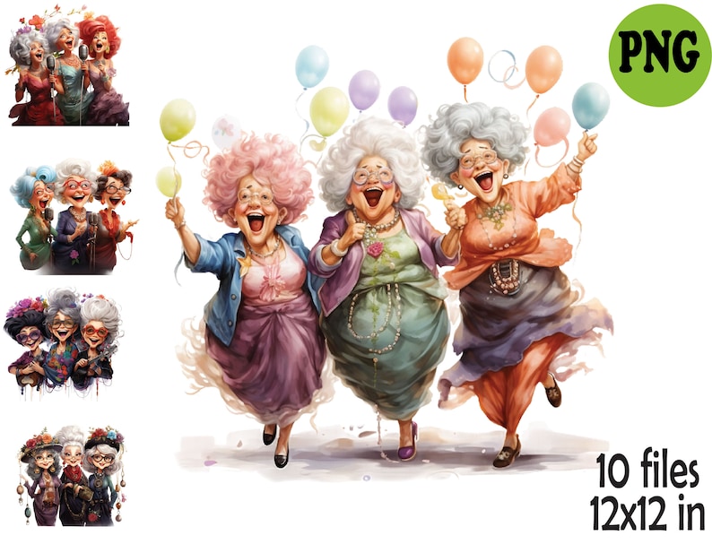 10 PNG Funny Grandma Bundle – Senior Ladies Clipart Set – Cute Singing ...