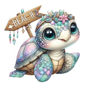 Imágenes Prediseñadas de tortugas marinas, 20 PNG lindos animales del océano ilustración, colores pastel de acuarela, taza para niños, diario basura, fabricación de tarjetas, regalo de amantes