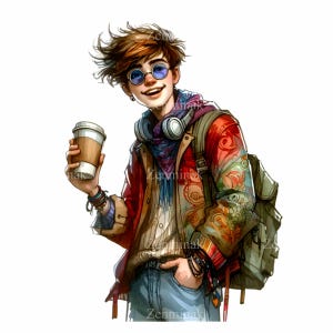 Garçon tendance avec du café PNG - 15 cliparts amusants et élégants pour des designs urbains et décontractés