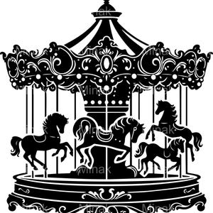 7 SVG Vintage Karussell SVG-Schnittdatei - Elegantes Karussell mit Pferden - Karnevalsfahrt Silhouette für Kunsthandwerk und Wandkunst