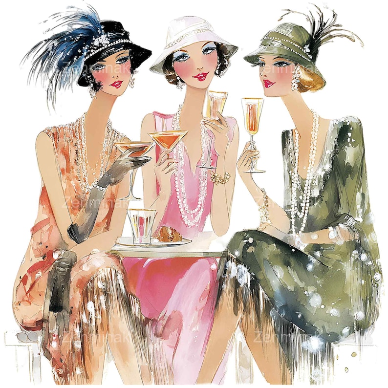 15 PNG Vintage 1920s Flapper Girls Clipart, Art Deco Women Party Art - Etsy