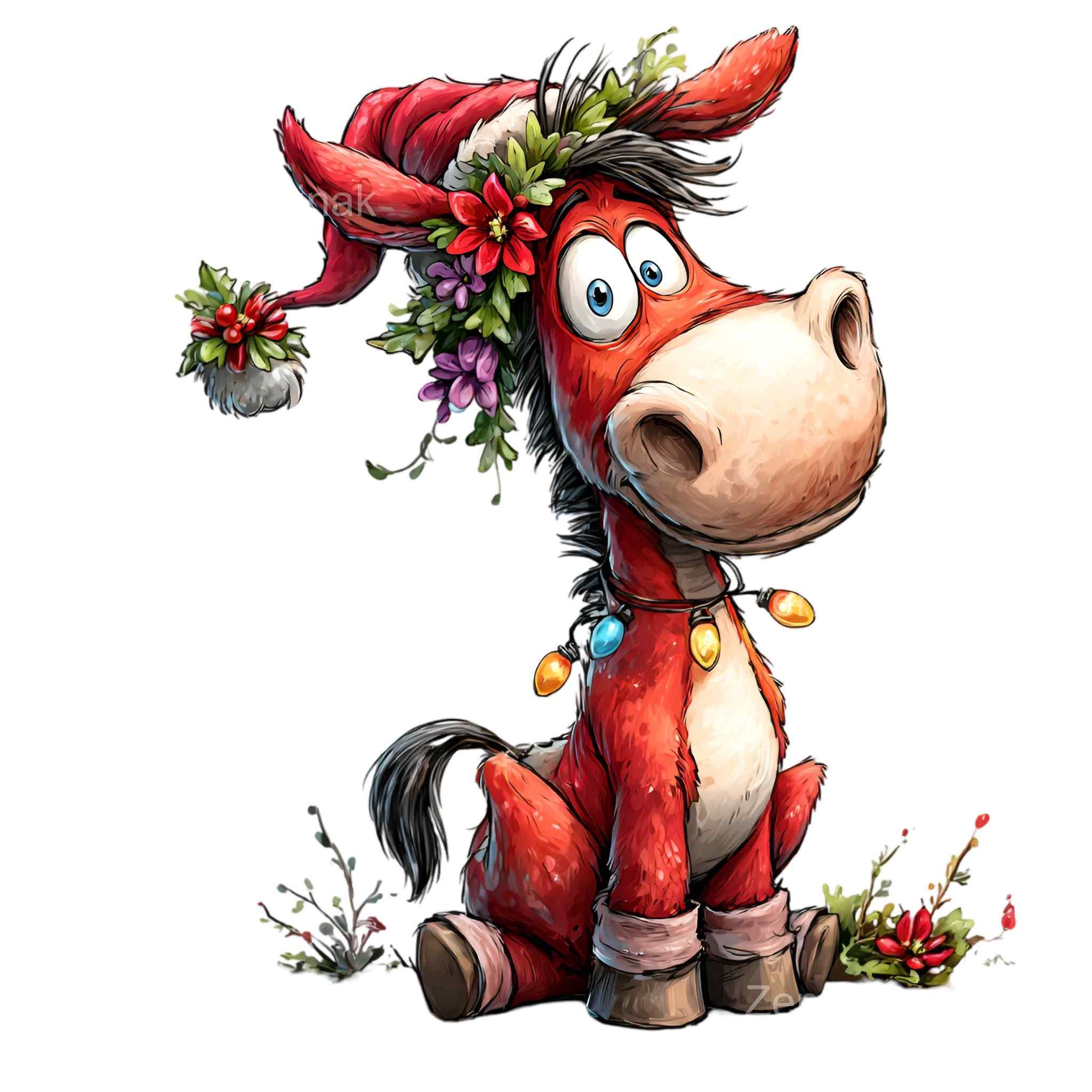 12 PNG Christmas Horse Clipart – Funny Holiday Donkey PNG Illustration ...
