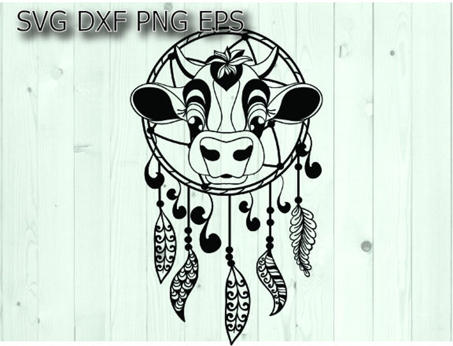 Boho cow head in dream catcher svg files for cricut vector Etsy