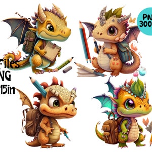 Back to School Dragons Clipart PNG