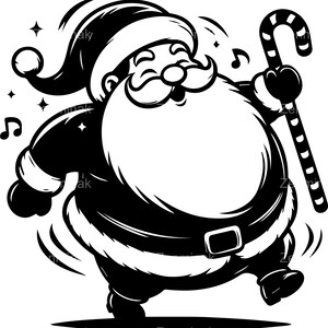 7 SVG Dancing Santa SVG – Funny Christmas Santa Claus clipart with candy cane and music notes – Holiday SVG for festive crafts and decor