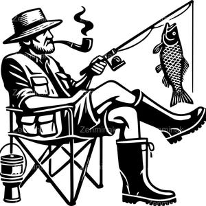 5 siluetas de pescador SVG, hombre barbudo con pipa pescando, pescador al aire libre SVG para Cricut y corte láser