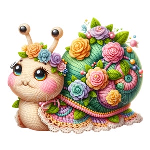10 Blumen Schnecke PNG Clip Art - Skurrile Häkelarbeit Stil Illustration - Dekoratives, Digitales Design