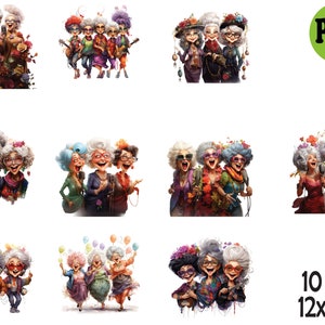 10 PNG Funny Grandma Bundle – Senior Ladies Clipart Set – Cute Singing ...