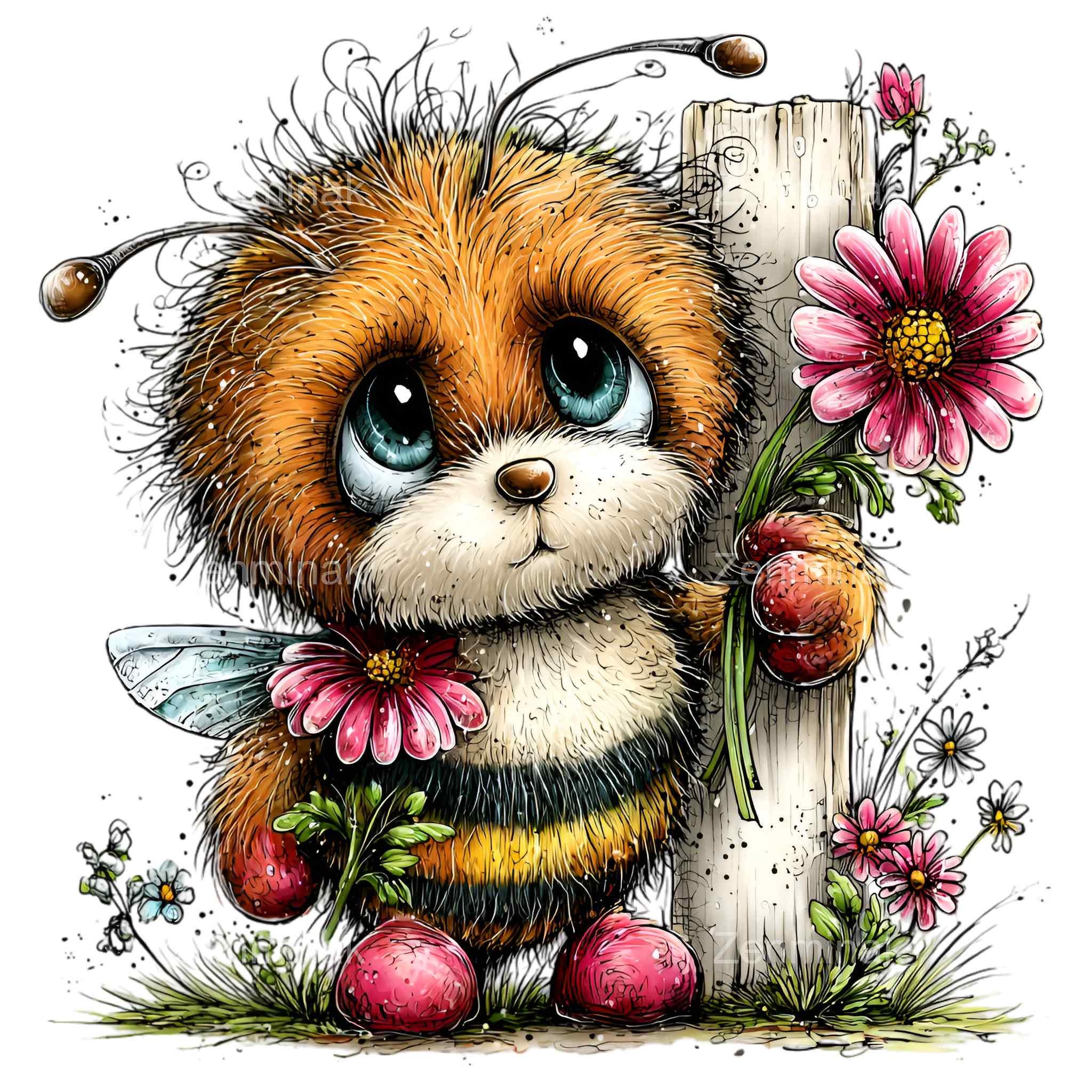 14 PNG Fuzzy Bumble Bee Clipart, Honey Bee With Flower, Spring Garden ...