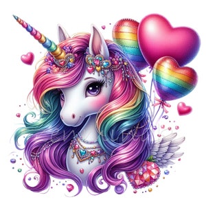 Unicorn Clipart, 10 PNG Watercolor Rainbow, Hearts Unicorn, Newborn Clipart, Birthday Clipart, Kids Shirt, Mug Tumbler Sublimation