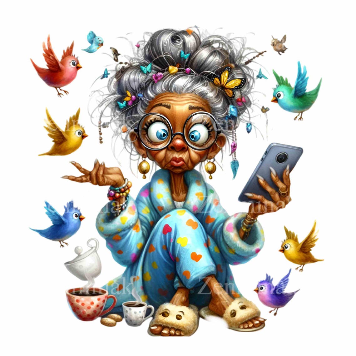 12 PNG Funny Grandma Clipart – Eccentric Senior Lady in Robe PNG ...