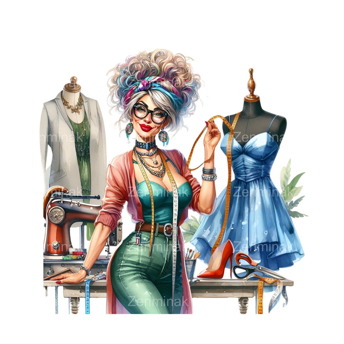 12 PNG Seamstress Dressmaker Clipart, Sewing Room, Fashion Design ...