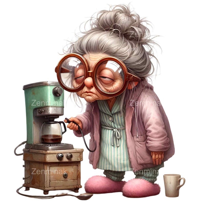 26 PNG Funny Grandma Making Coffee, Elderly Lady Kitchen Clipart - Etsy