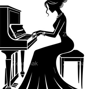 7 SVG Mulher elegante tocando piano SVG – Senhora de vestido em piano de cauda Clipart – Arquivo Cricut Cut para decoração musical e presentes