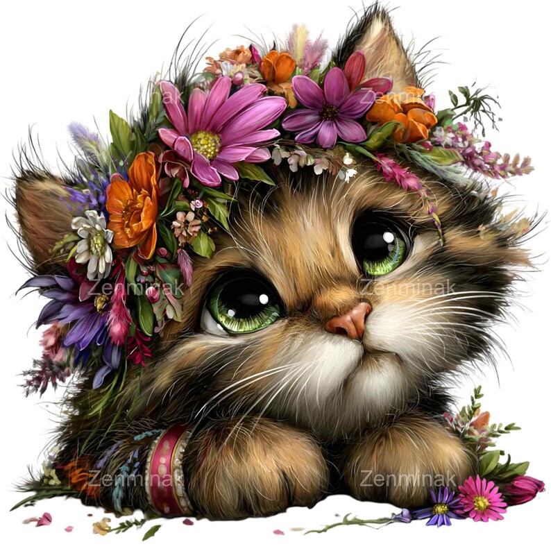 12 PNG Floral Baby Kitten – PNG Clipart for Nursery Prints, Cute Pet ...