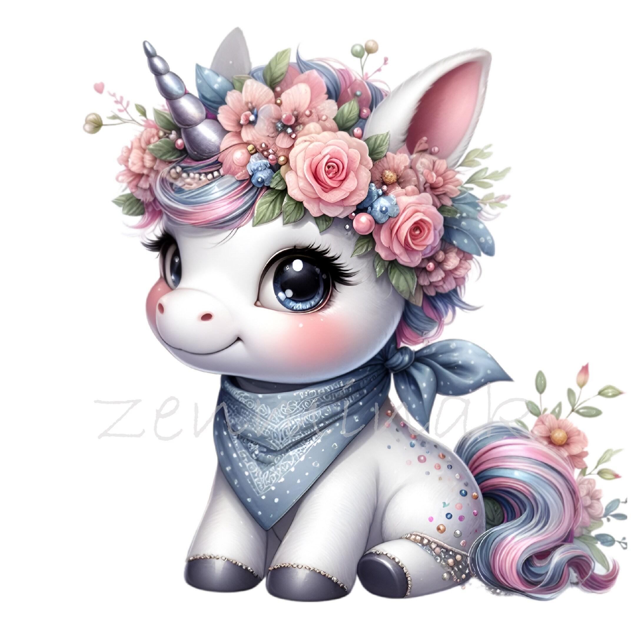 10 PNG Floral Baby Unicorn Clipart, Pink Rose Pony Pastel Nursery Wall ...