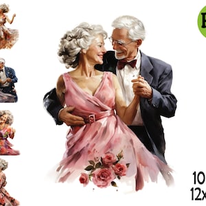 Aquarell älteres Paar Clipart Illustration PNG, Tanzendes Paar Sublimation