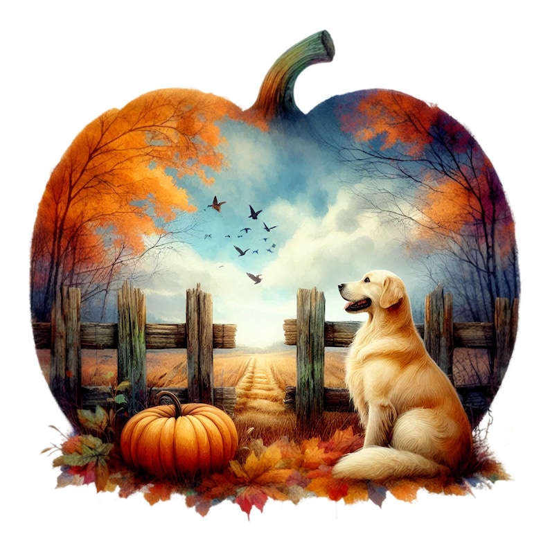 15 PNG Golden Retriever Pumpkin Fall Dog Clipart, Autumn Leaves - Etsy
