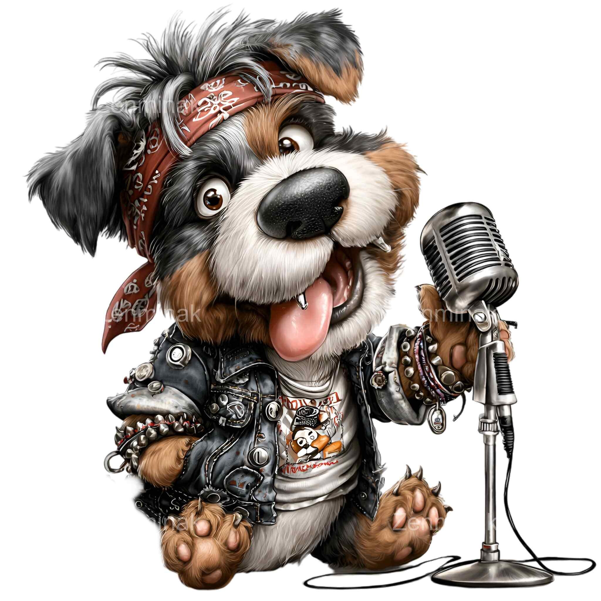 15 PNG Rock Singer Dog Clipart – Puppy With Microphone – Funny Music ...