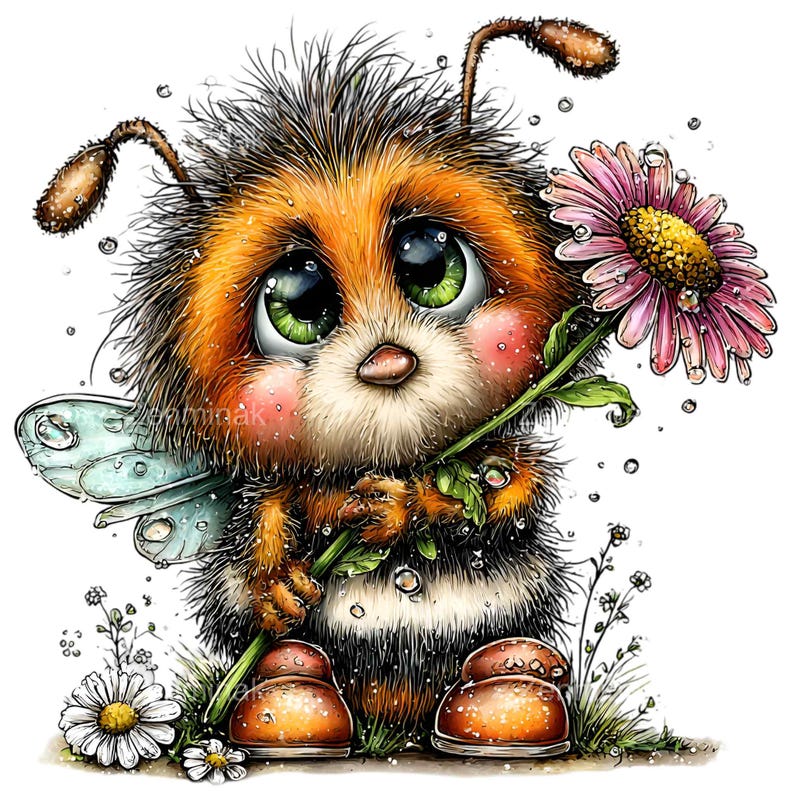 14 PNG Fuzzy Bumble Bee Clipart, Honey Bee With Flower, Spring Garden ...