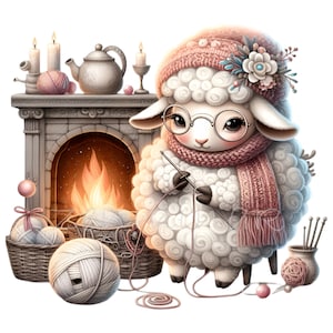 Clipart breien, illustraties schapen, Moederdag, 15 png oma planner, lam illustratie aquarel, junk Journal, kaarten maken, cadeau voor liefhebbers