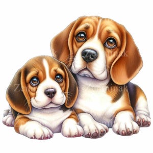 15 匹のビーグル犬の子犬のクリップアート PNG、かわいい犬のイラスト、子犬のデジタルダウンロード、工芸品用