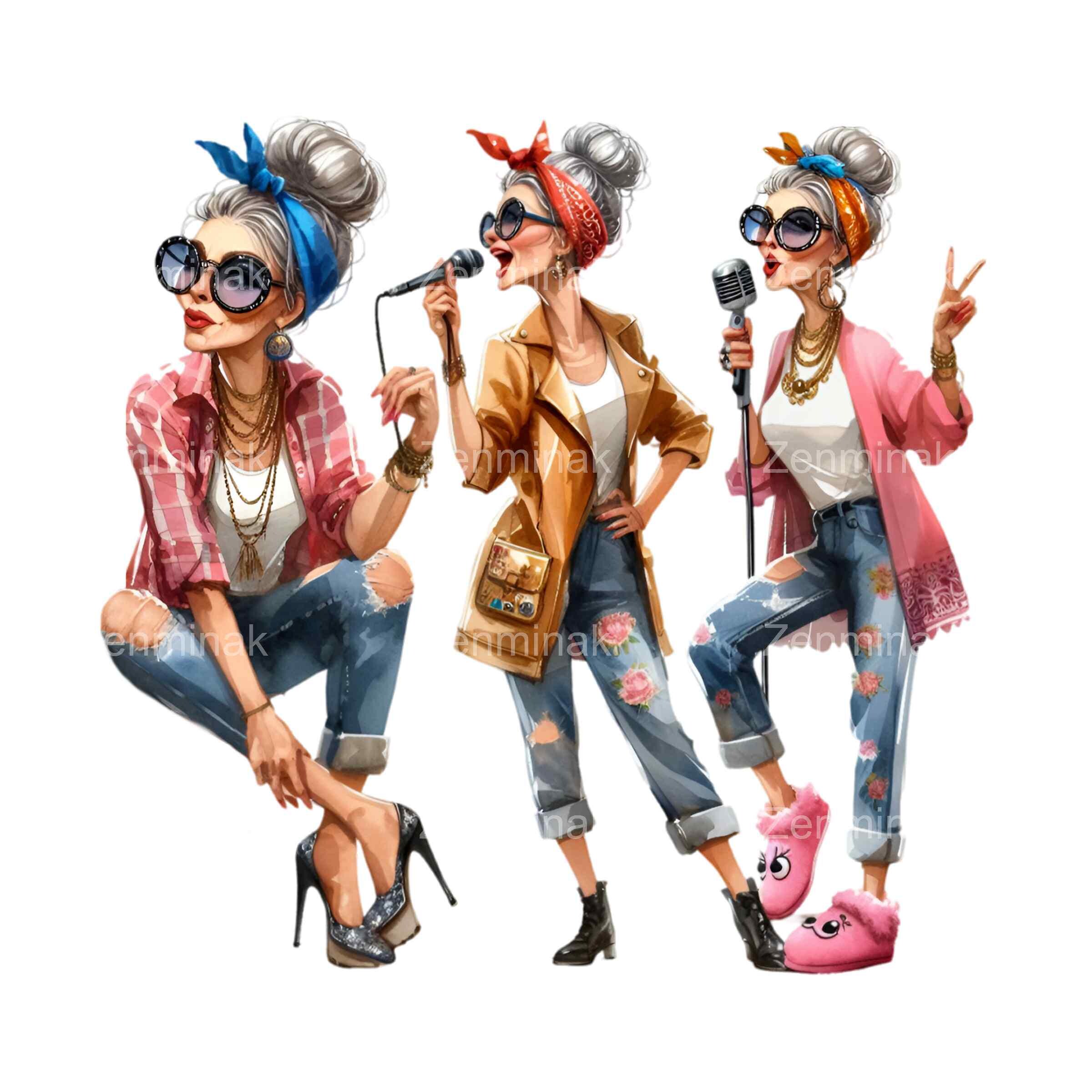 14 PNG Funny Singing Grandma PNG Clipart – Cartoon Senior Woman With ...