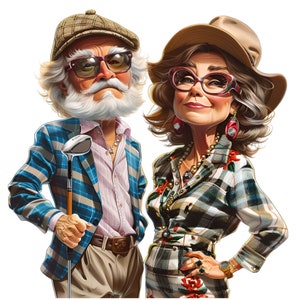 10 PNG Golfing Couple, Funny Retirement Clipart, Senior Golfers Sublimation image 4