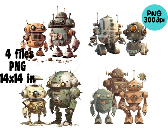 Cute Robots Clipart Digital Download Robots PNG Sublimation 