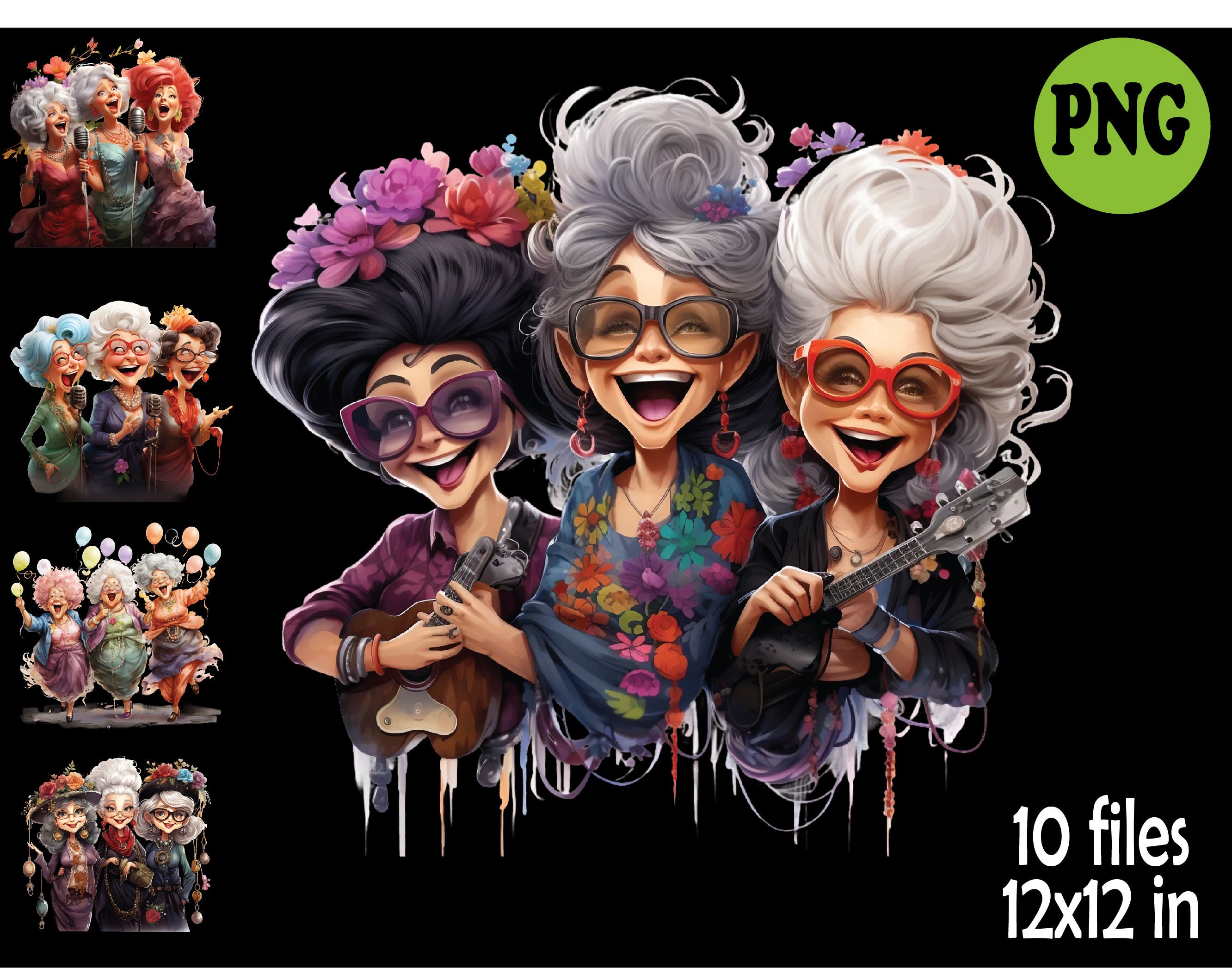 10 PNG Funny Grandma Bundle – Senior Ladies Clipart Set – Cute Singing ...