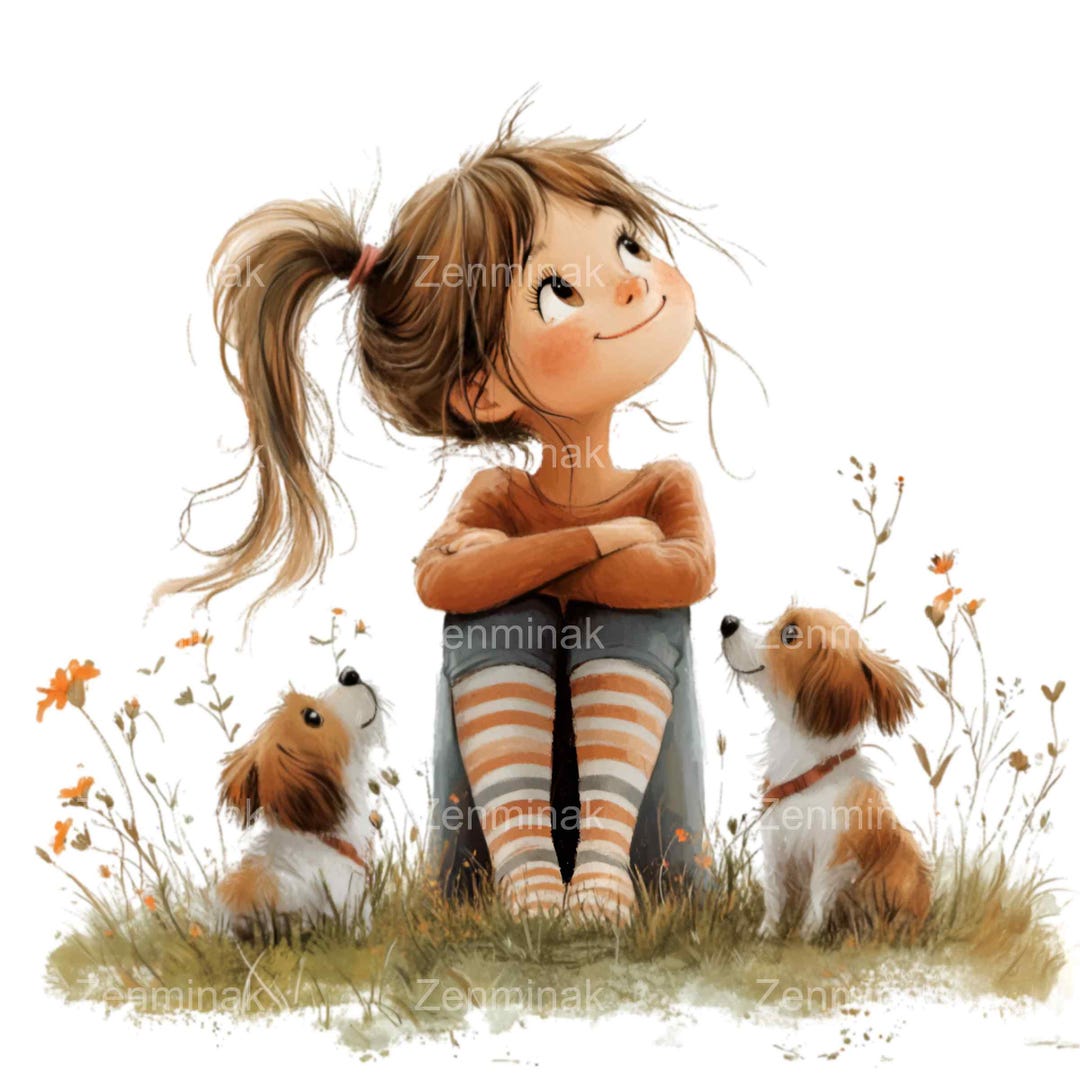 Dog Clipart Child Playing With Dog Cute Girl With Puppies PNG