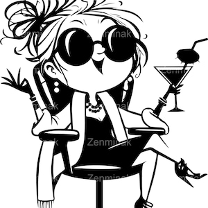 8 SVG Lady Cocktail SVG, femme élégante avec fichier coupé boisson, clipart glamour pour Cricut & Silhouette