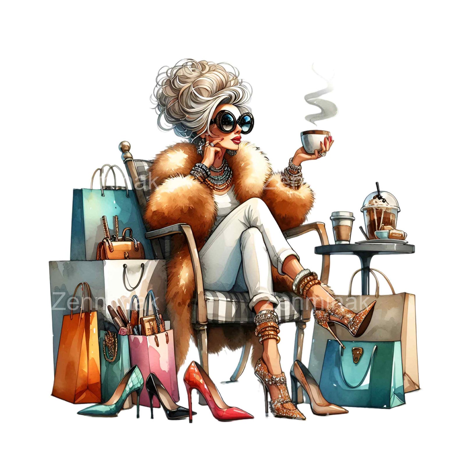 18 PNG Glam Shopping Granny PNG – Funny Fashion Lady With Bags Clipart ...