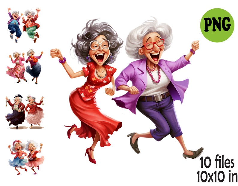 10 PNG Funny Dancing Grandma Clipart – Eccentric Old Lady PNG Bundle ...