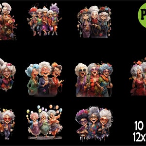 10 PNG Funny Grandma Bundle – Senior Ladies Clipart Set – Cute Singing ...