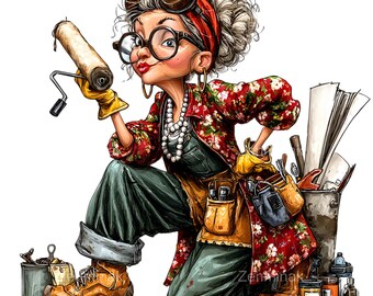 15 PNG Painter Woman Clipart, Handyman Grandma Builder Sublimation
