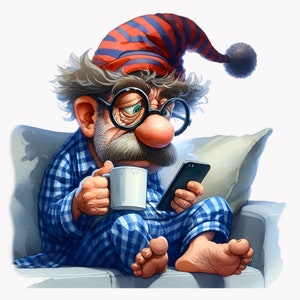 Ensemble de cliparts drôle grand-père, boire du café, grand-père Png, art mural des personnes âgées, senior graphiques Png, 10 PNG, téléchargement numérique