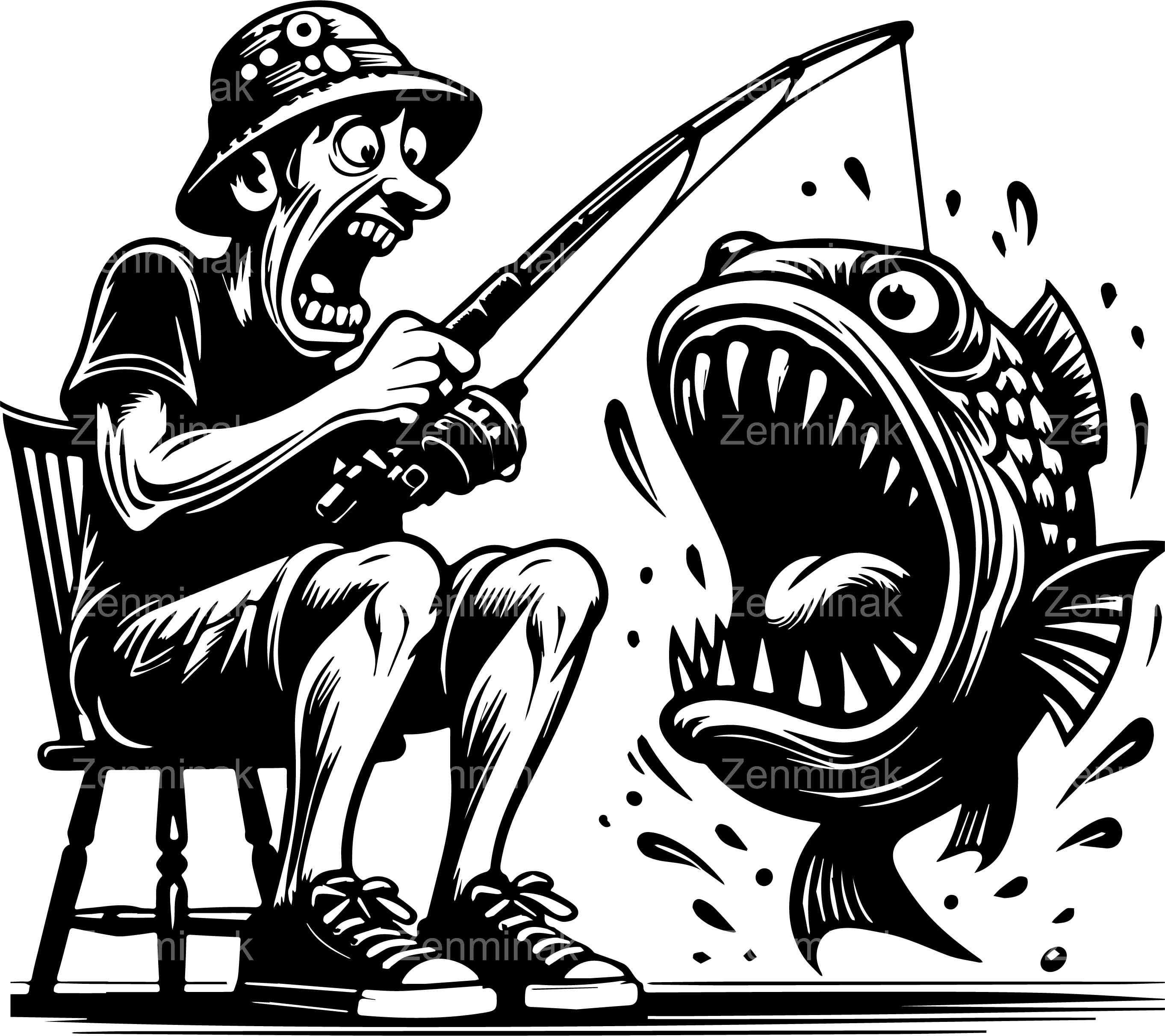 5 SVG Funny Fishing SVG – Man Catching Giant Fish Clipart
