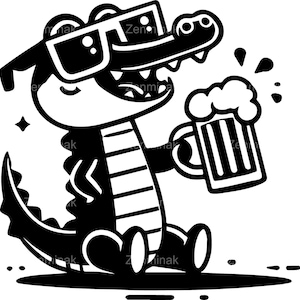 4 SVG Cool Crocodile SVG – Divertente alligatore con birra e occhiali da sole File di taglio – Clipart di cartoni animati per lavoretti per feste, magliette e regali