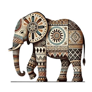 20 elefantes tribales africanos PNG, imágenes prediseñadas de animales étnicos, diseño de sublimación cultural para manualidades