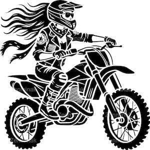 6 Motocross Rider Girl SVG, Dirt Bike Woman Silhouette Cut File, Motocykl Racing Digital Art